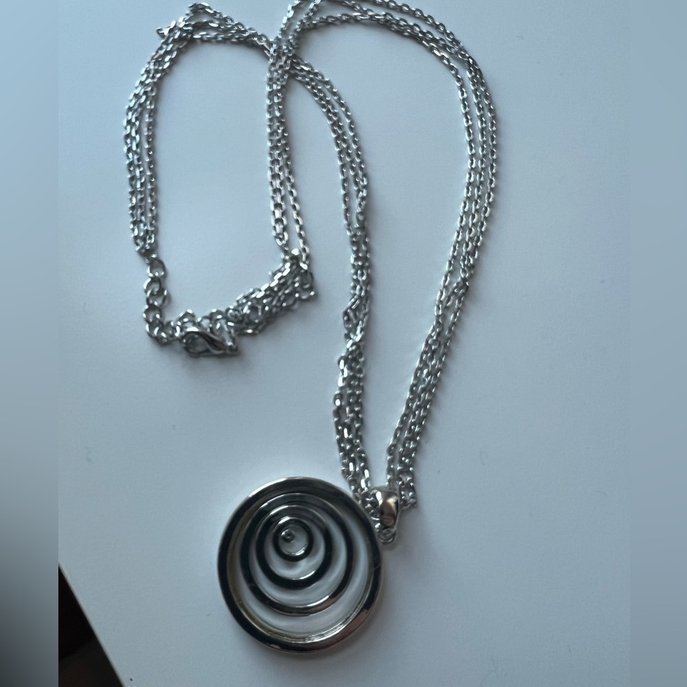 SPIRAL PENDANT NECKLACE silver and gold tone New